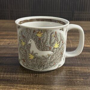 Vintage Rare Otagiri Unicorn Mug Doves In Meadow Yellow Birds Boho Fantasy 10oz